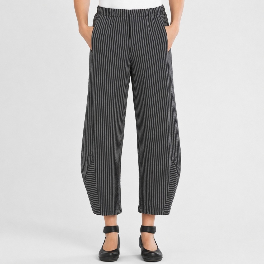 Lisa Bayne Ecole Stripe High Rise Lantern Pants Lagenlook Grey Black Size Small